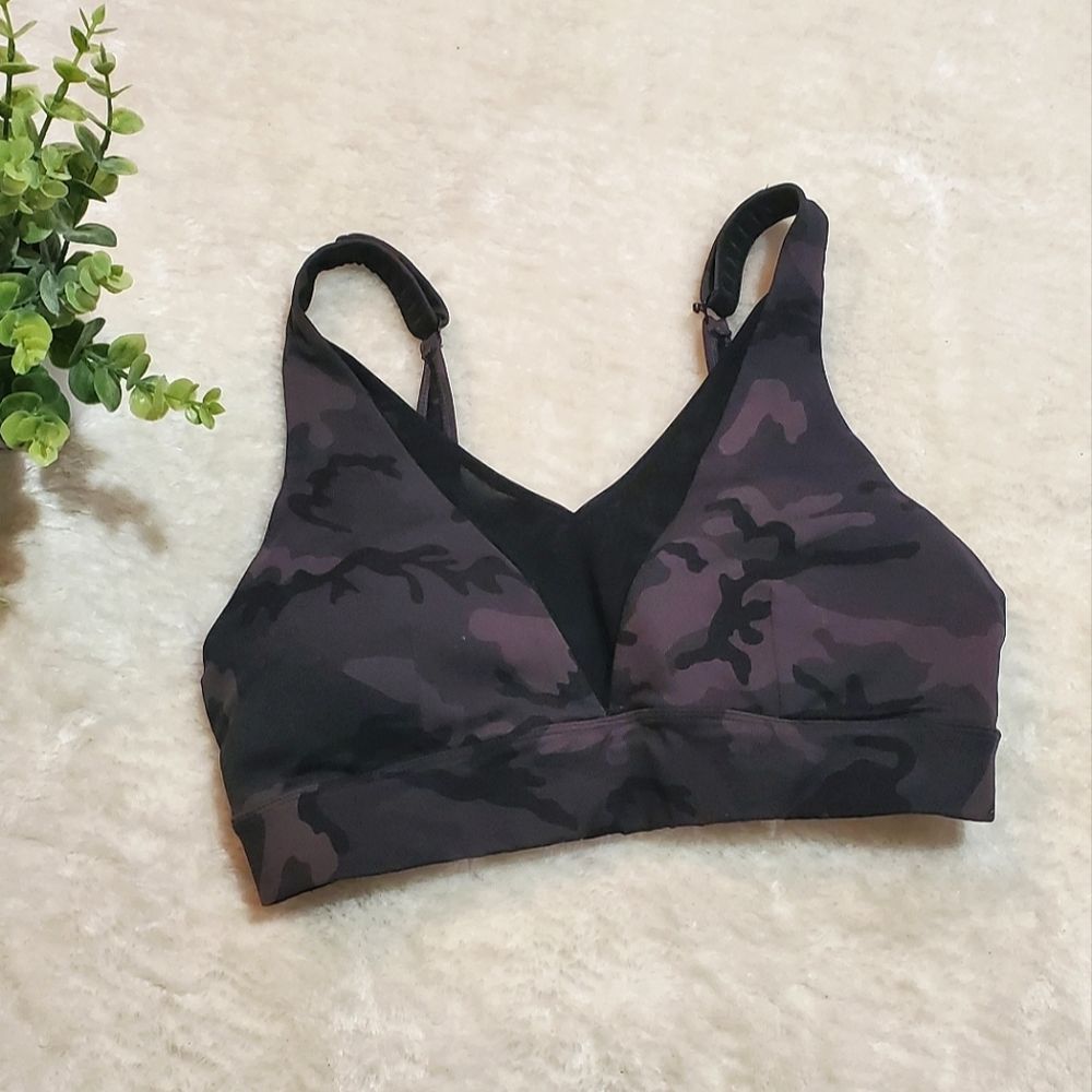 ZYIA Black Forest Camo Adjustable Mesh Sports Bra, Size Large